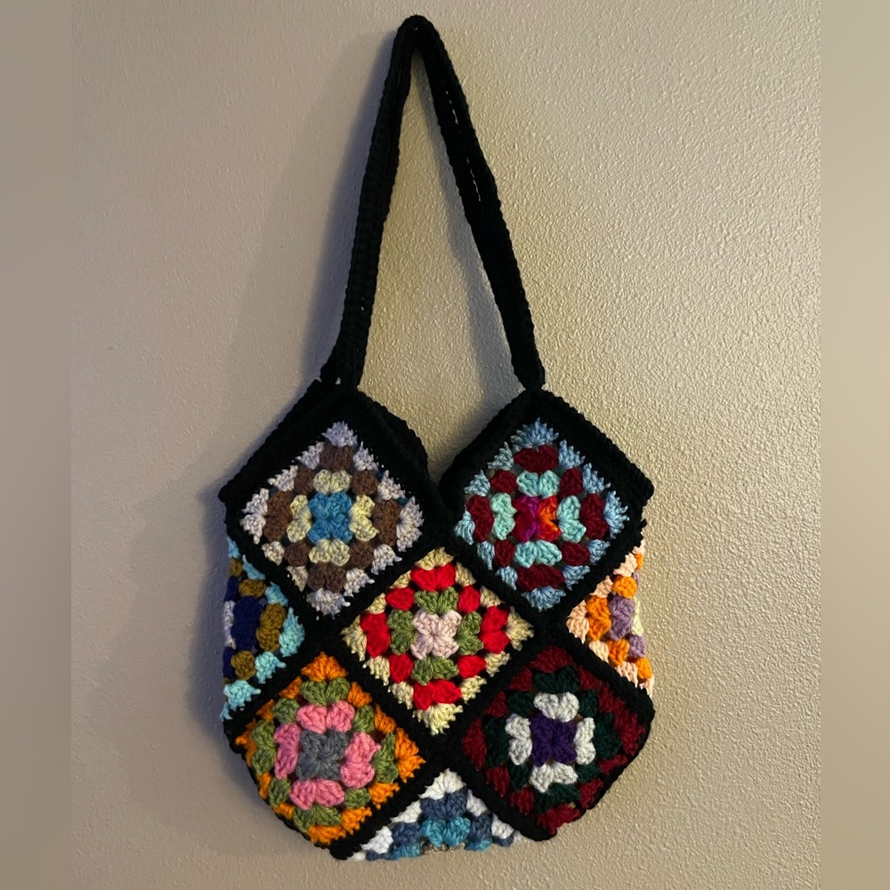 Handmade crochet granny square bag